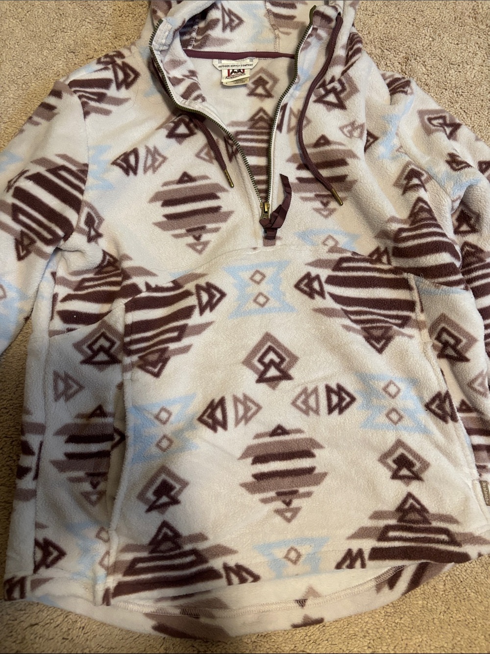 Avalanche Aztec Print Hooded Pullover Sweatshirt - White & Brown - Picture 3 of 4